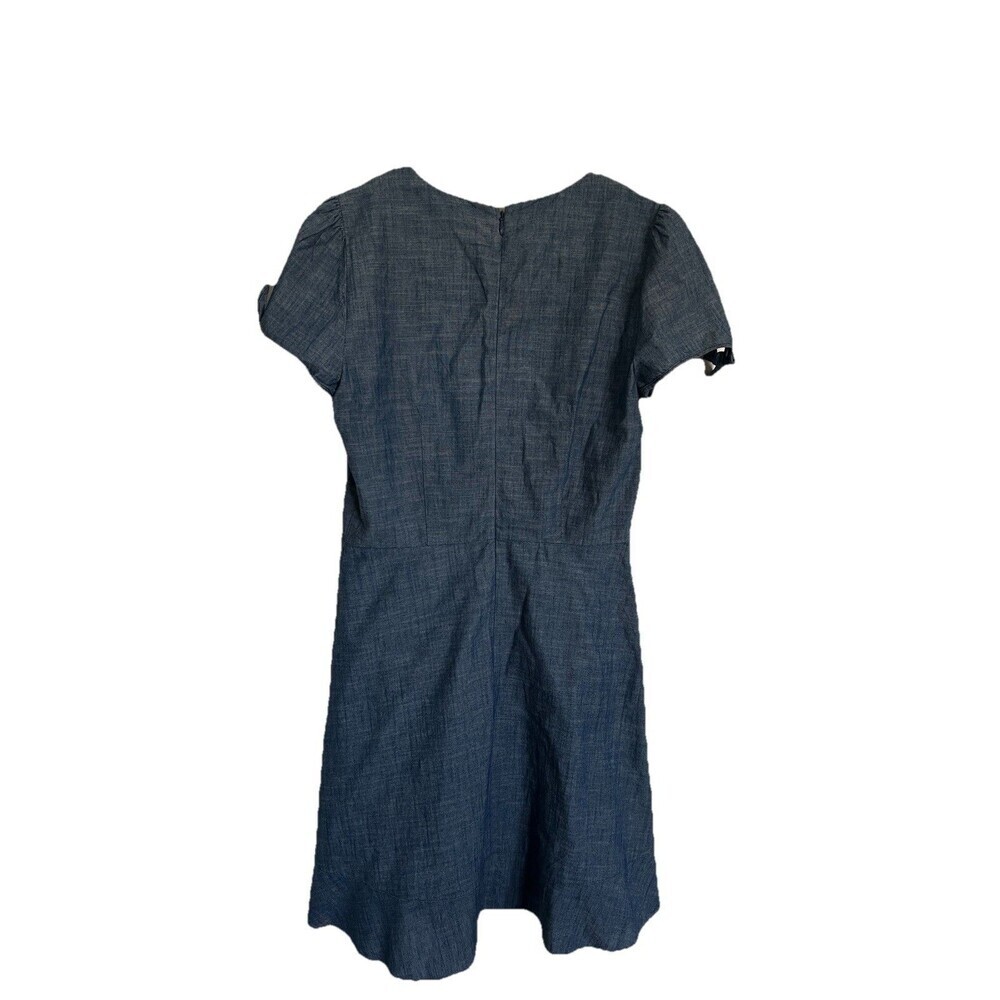 J. Crew Blue Chambray V Neck Ruffle Tie Sleeve Fit Flare Dress 4 Cap Sleeve - Picture 3 of 3